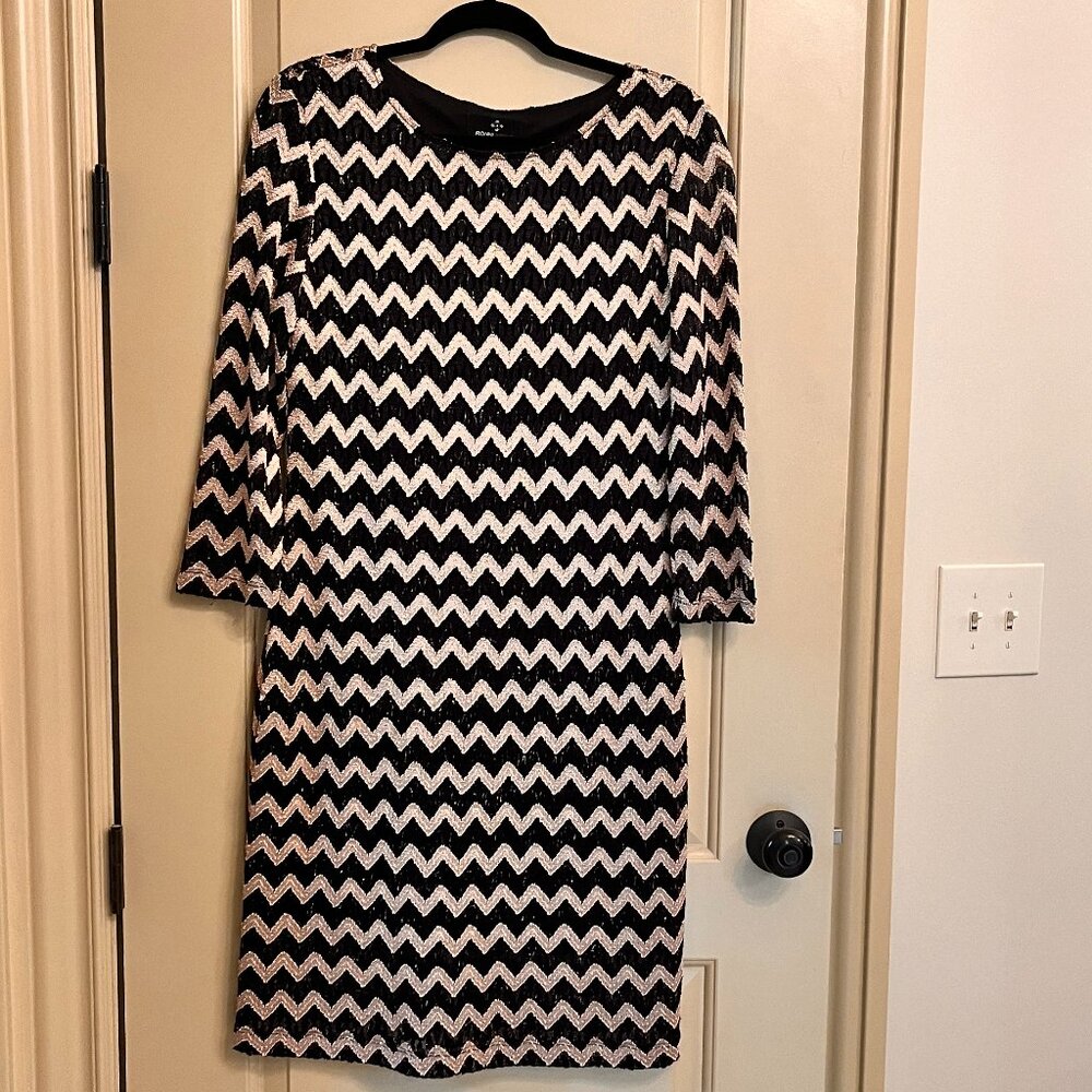 Ronni Nicole, sz 12, Gold & Black, Chevron Pattern Dress